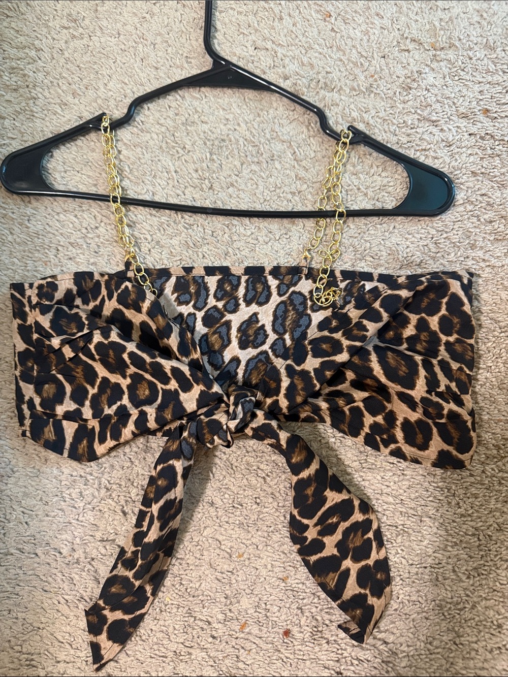SHEIN Leopard Print Bandeau Top with Gold Chain Straps